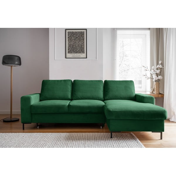 Iš kordinio velveto sulankstoma kampinė sofa tamsiai žalios spalvos (su dešiniuoju kampu) Lofty Lilly – Miuform-image-1