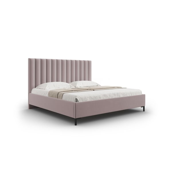 Dvigulė lova šviesiai rožinės spalvos audiniu dengta su sandėliavimo vieta su lovos grotelėmis 140x200 cm Casey – Mazzini Beds