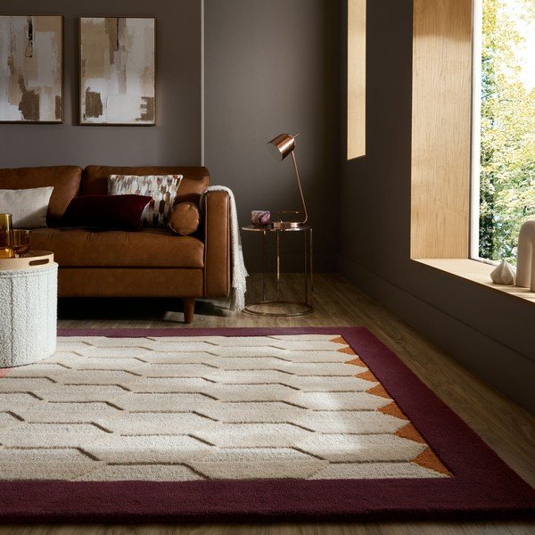 Rankų darbo bordo spalvos/natūralios spalvos iš vilnos kilimas 120x170 cm Apex Border Wool – Flair Rugs-image-2