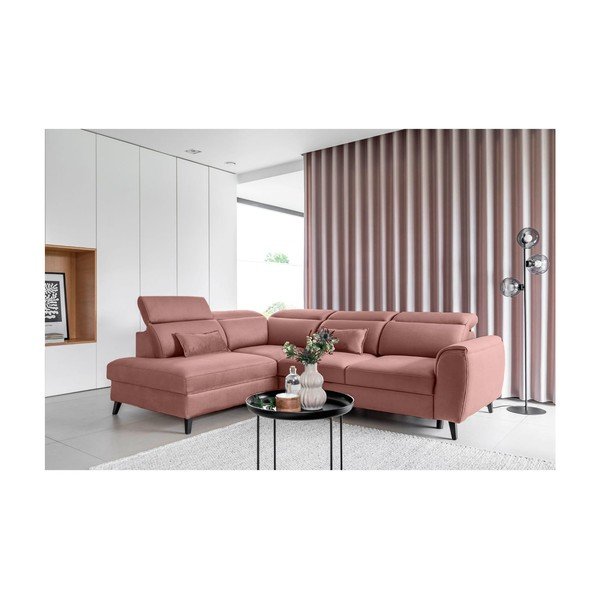 Rožinės spalvos iš velveto sulankstoma/su sandėliavimo vieta kampinė sofa (su kairiuoju kampu/„L“ formos) Noble – ELTAP-image-1