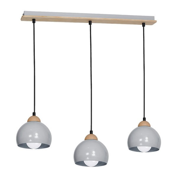 Pilkas pakabinamas šviestuvas su medinėmis detalėmis Homemania Dama Tres