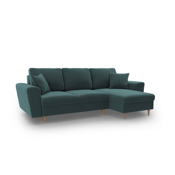 Smaragdinės spalvos iš velveto sulankstoma/su sandėliavimo vieta kampinė sofa Kyoto – Cosmopolitan Design-image-1