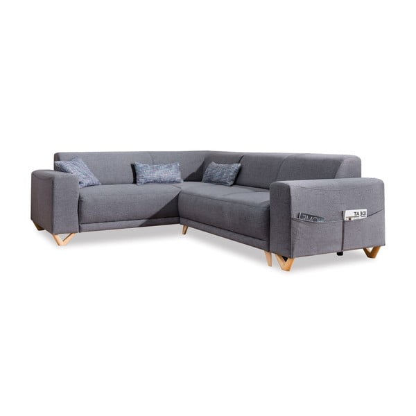 Pilkos spalvos sulankstoma/su sandėliavimo vieta kampinė sofa (su kairiuoju kampu/„L“ formos) Classy Sophie – Miuform