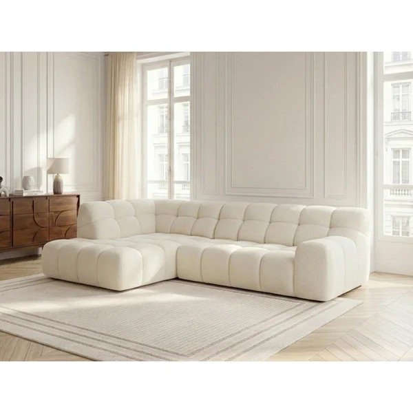 Baltos spalvos sulankstoma/ar elektrisko sēdekļa regulēšanu kampinė sofa (su kairiuoju kampu/„L“ formos) Andre – Bobochic Paris-image-2