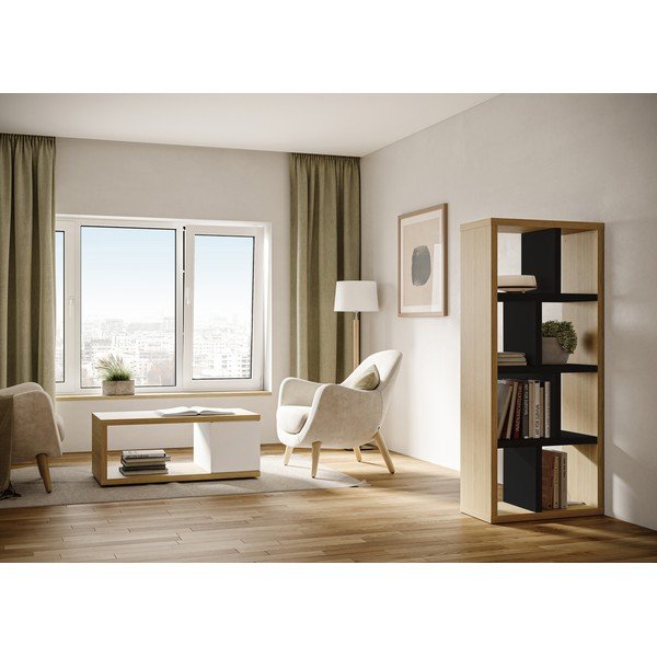 Knygų spinta  juodos spalvos/natūralios spalvos iš ąžuolo 70x159 cm Berlin – TemaHome-image-1