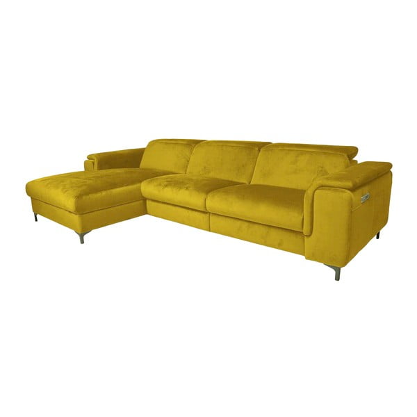 Kampinė sofa geltonos spalvos iš velveto (su kairiuoju kampu) Brito – MESONICA-image-2
