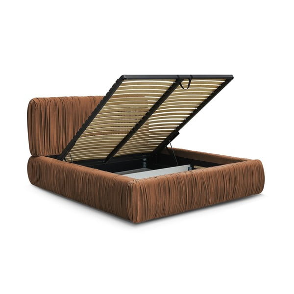 Dvigulė lova oranžinės spalvos audiniu dengta su sandėliavimo vieta su lovos grotelėmis 180x200 cm Blair – Bobochic Paris-image-3