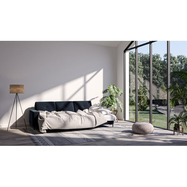 Tamsiai mėlynos spalvos aksominė kampinė sofa-lova Ghado Moor, dešinysis kampas-image-1