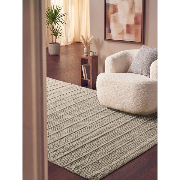 Rankų darbo kreminės spalvos iš vilnos kilimas 80x150 cm Camden Parker – Ted Baker-image-1