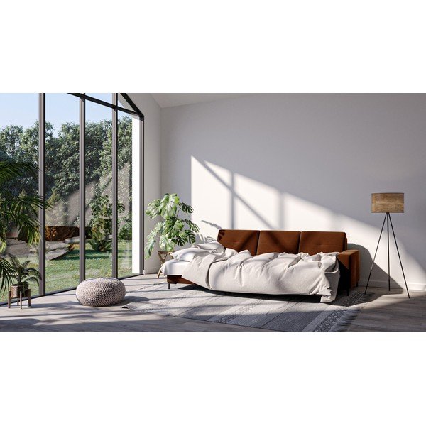 Tamsiai oranžinės spalvos aksominė kampinė sofa-lova Ghado Moor, kairysis kampas-image-1