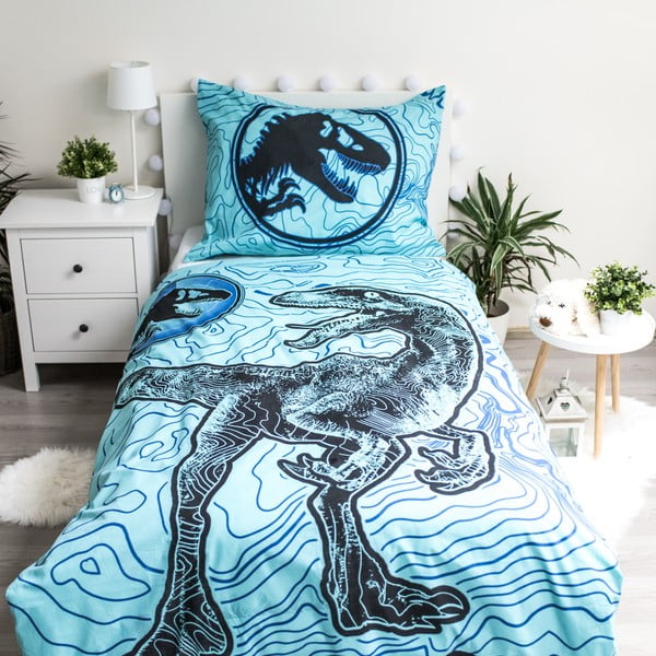 Medvilninė vaikiška viengulė patalynė su švytinčiu efektu 140x200 cm Jurrastic World - Jerry Fabrics-image-1