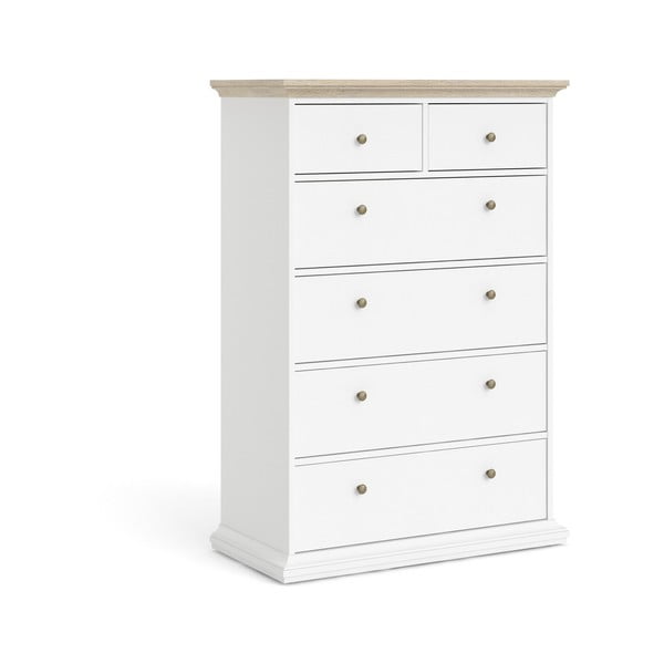 Balta komoda su ąžuolo apdailos detalėmis Tvilum Paris, 96 x 140 cm-image-3