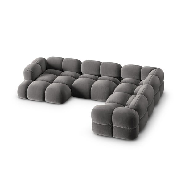 Pilkos spalvos iš velveto kampinė sofa (su dešiniuoju kampu/„U“ formos) Loretto – Cosmopolitan Design