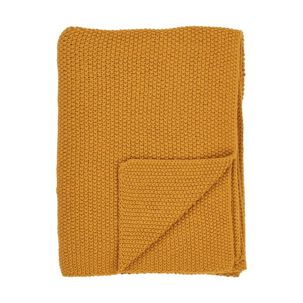 Geltona iš perdirbtos medvilnės megzta antklodė ir pledas 130x170 cm Santos – House Nordic