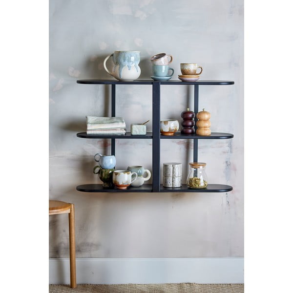 Juodos spalvos kelių aukštų sieninė lentyna 80 cm Vicente – Bloomingville-image-1