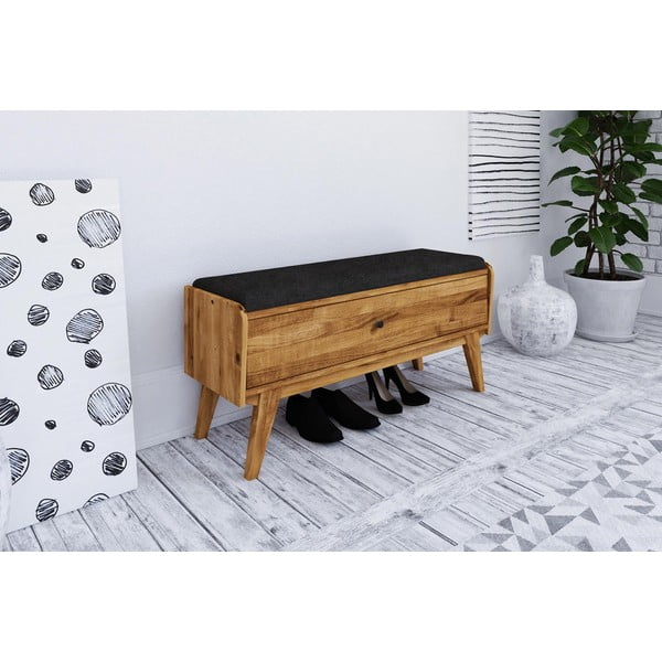 Suolas su daiktadėže, pagamintas iš ąžuolo medienos su pilka sėdyne Retro - The Beds-image-1