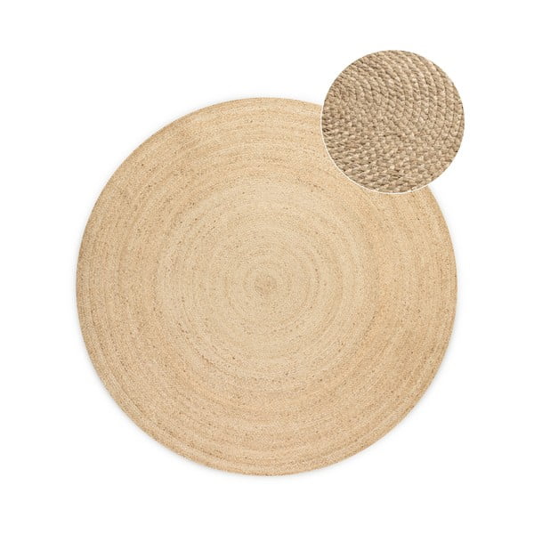 Apverčiamas dramblio kaulo spalvos iš džiuto apvalios formos kilimas ø 140 cm Braided – Hanse Home