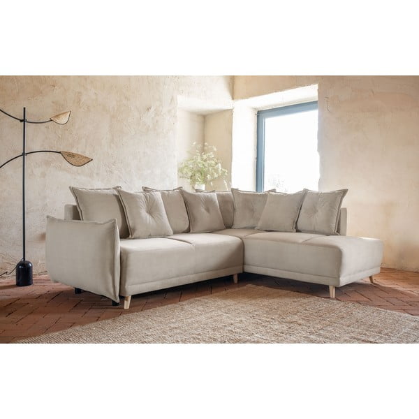 Sulankstoma kampinė sofa iš kordinio velveto smėlio spalvos (su dešiniuoju kampu) Lazy Lukka – Miuform-image-1