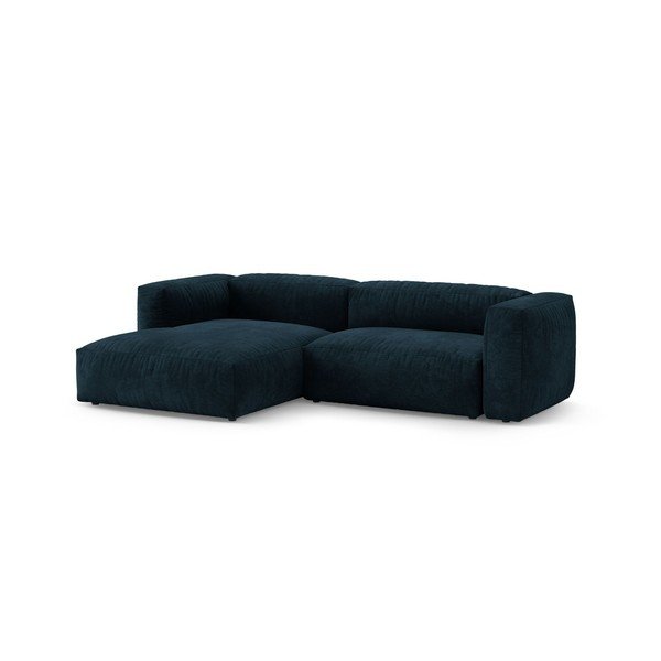 Tamsiai mėlynos spalvos sulankstoma modulinė kampinė sofa iš velveto (su kairiuoju kampu/su gultu) – Micadoni -image-3