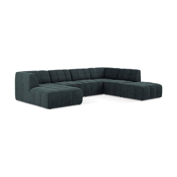 Mėlynos spalvos kampinė sofa iš velveto („U“ formos) Aloha – Makamii-image-2