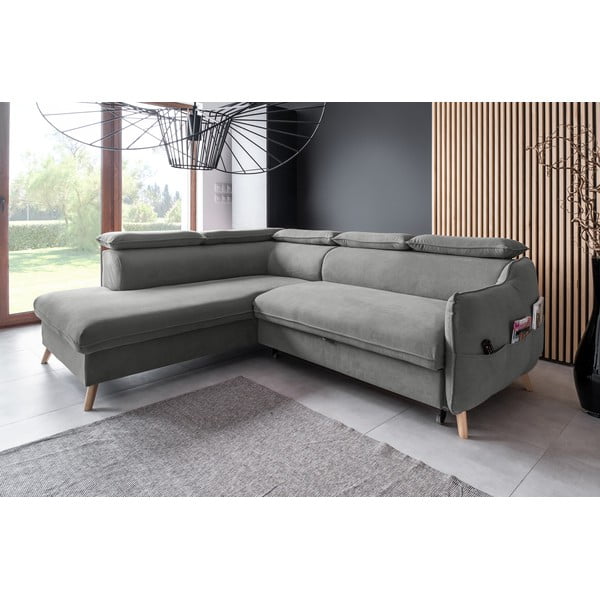 Sulankstoma kampinė sofa iš velveto šviesiai pilkos spalvos (su kairiuoju kampu) Sweet Harmony – Miuform-image-3