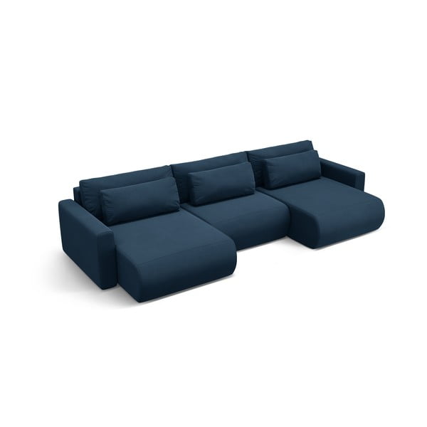 Tamsiai mėlynos spalvos iš velveto sulankstoma/su sandėliavimo vieta kampinė sofa („U“ formos) Belfast – Cosmopolitan Design-image-2