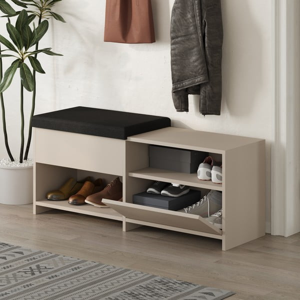 Spintelė batams kreminės spalvos su suoliuku Romi – Marckeric-image-2