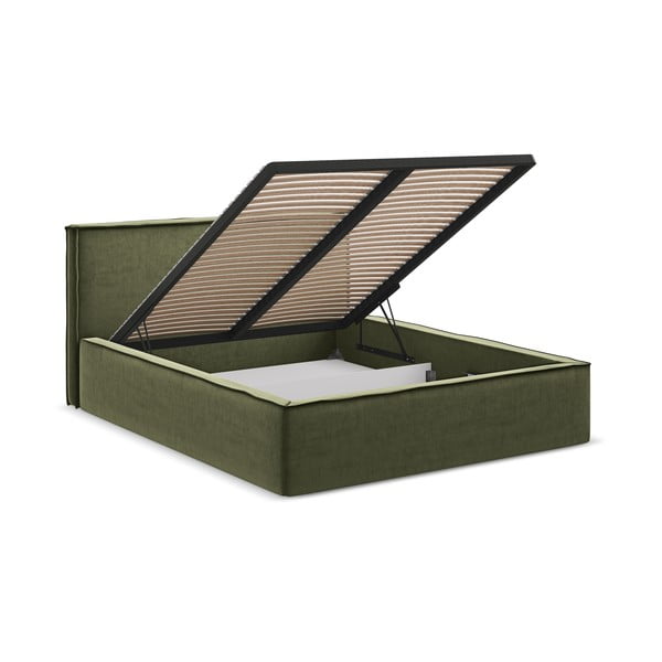 Žalios spalvos dvigulė lova audiniu dengta su sandėliavimo vieta su lovos grotelėmis 160x200 cm Anani – Makamii-image-3