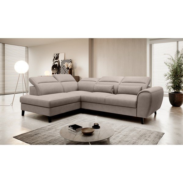 Smėlio spalvos iš velveto sulankstoma/su sandėliavimo vieta kampinė sofa (su kairiuoju kampu/„L“ formos) Noble – ELTAP-image-1