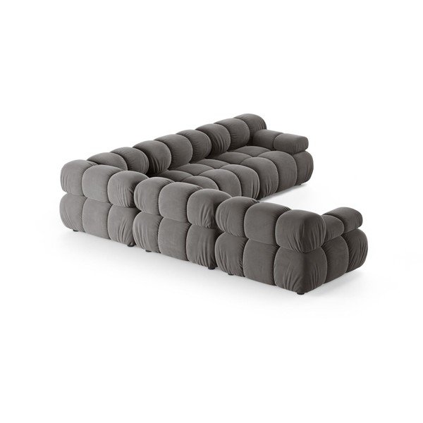 Šviesiai pilkos spalvos modulinė kampinė sofa iš velveto – Micadoni -image-2