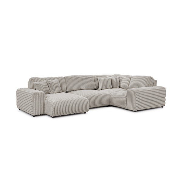 Šviesiai pilkos spalvos kampinė sofa iš kordinio velveto (su dešiniuoju kampu/„U“ formos) Justin – Ropez
