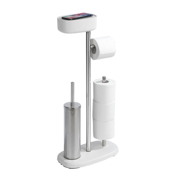 Tualetinio popieriaus laikiklis iš nerūdijnačio plieno baltos spalvos/sidabrinės spalvos šepečio stovas Rivazza – Wenko-image-4