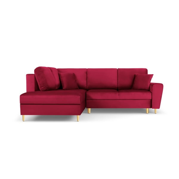 Raudonos spalvos iš velveto sulankstoma/su sandėliavimo vieta kampinė sofa (su kairiuoju kampu/„L“ formos) Kyoto – Cosmopolitan Design