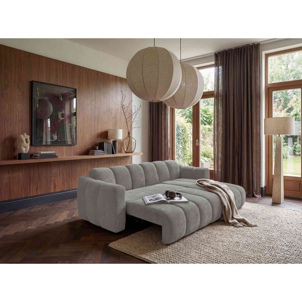 Pilkos spalvos sulankstoma kampinė sofa iš šenilinio audinio (su dešiniuoju kampu) Michell – Miuform-image-3
