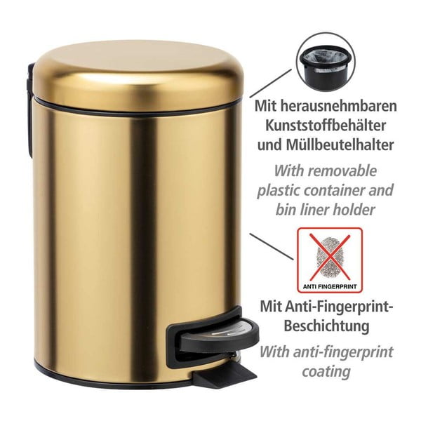 Šiukšliadėžė iš nerūdijančio plieno auksinės spalvos su pedalu 3 l Leman – Wenko-image-4