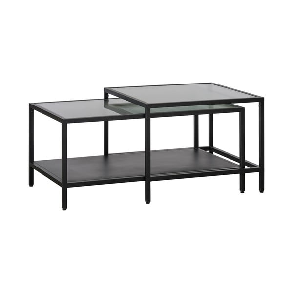 Kavos staliukai iš stiklo juodos spalvos 2 vnt. 60x60 cm Bronco – Unique Furniture-image-2