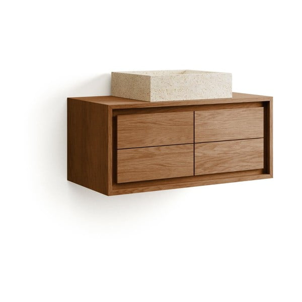 Rudos spalvos iš tikmedžio masyvo pakabinama spintelė po kriaukle 90x40 cm Kenta – Kave Home-image-2
