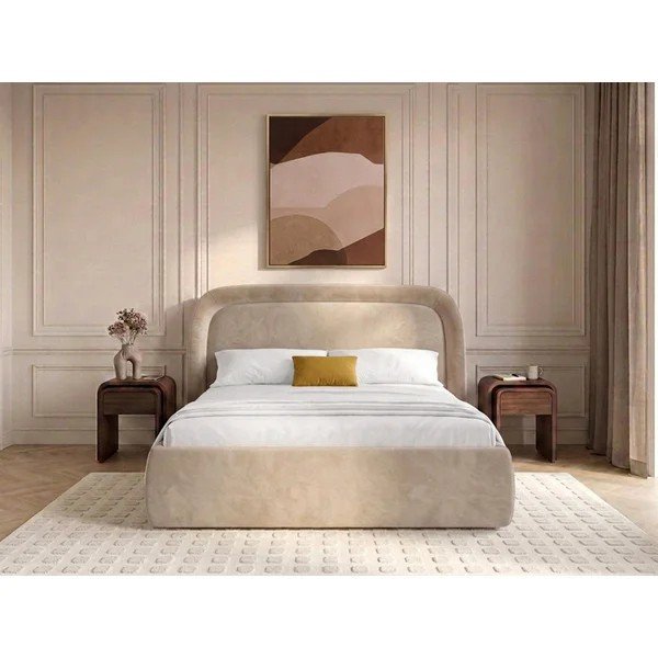 Smėlio spalvos dvigulė lova audiniu dengta su sandėliavimo vieta su lovos grotelėmis 160x200 cm Sam – Bobochic Paris-image-1