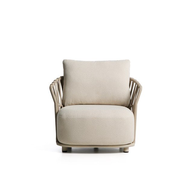 Kreminės spalvos/taupe spalvos paminkštinto audinio sodo krėslas Osani – Kave Home-image-3