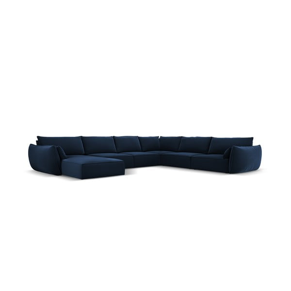 Tamsiai mėlynos spalvos iš velveto kampinė sofa (su dešiniuoju kampu/„U“ formos) Vanda – Mazzini Sofas-image-2