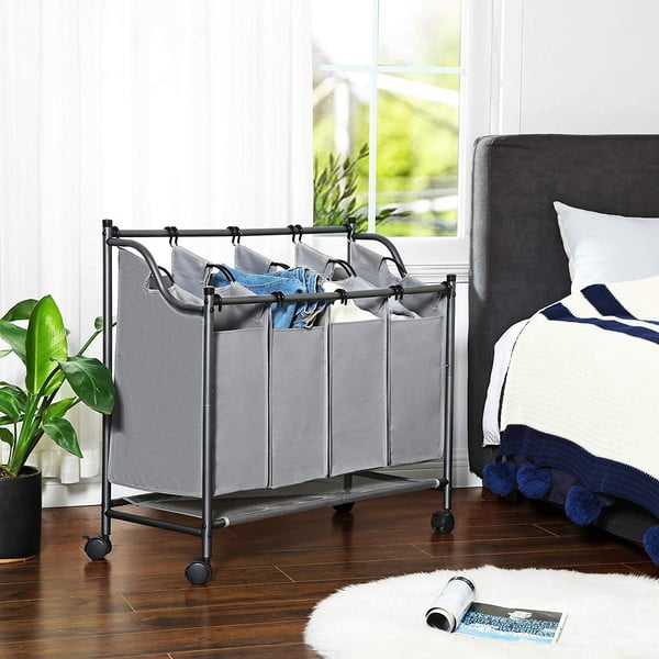 Pilkas krepšys su ratukais ir 4 skalbinių segmentais Songmics-image-3