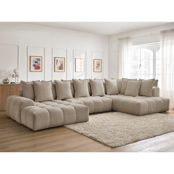 Taupe spalvos iš šenilinio audinio sulankstoma/su sandėliavimo vieta kampinė sofa (su dešiniuoju kampu/„U“ formos) Everest – Bobochic Paris-image-1