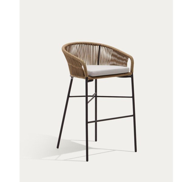 Natūralios spalvos metalinė/paminkštinto audinio sodo baro taburetė Yanet – Kave Home-image-3