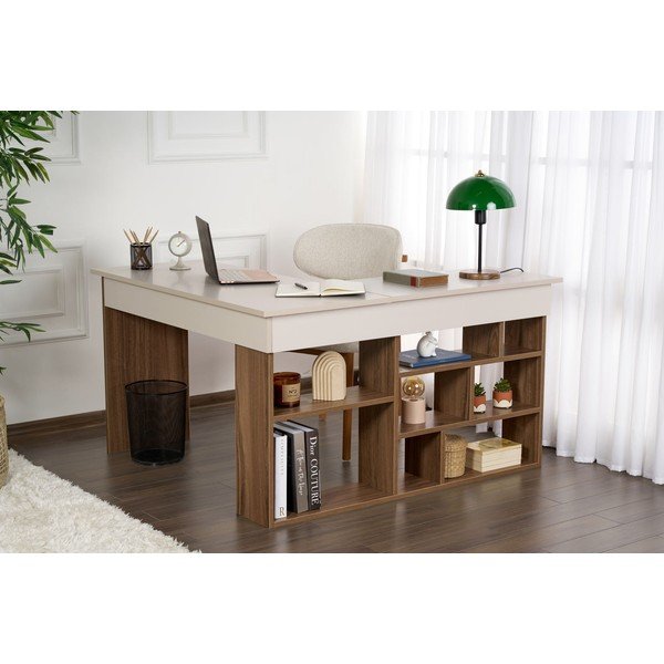 Rašomasis stalas iš riešutmedžio 120x130 cm Vesper – Kalune Design-image-2
