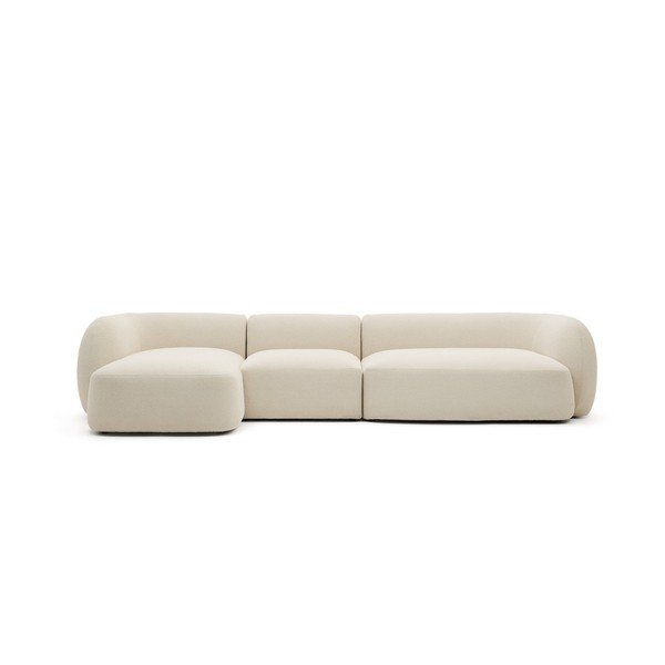 Kreminės spalvos iš šenilinio audinio kampinė sofa (su kairiuoju kampu/su gultu) Martina – Kave Home
