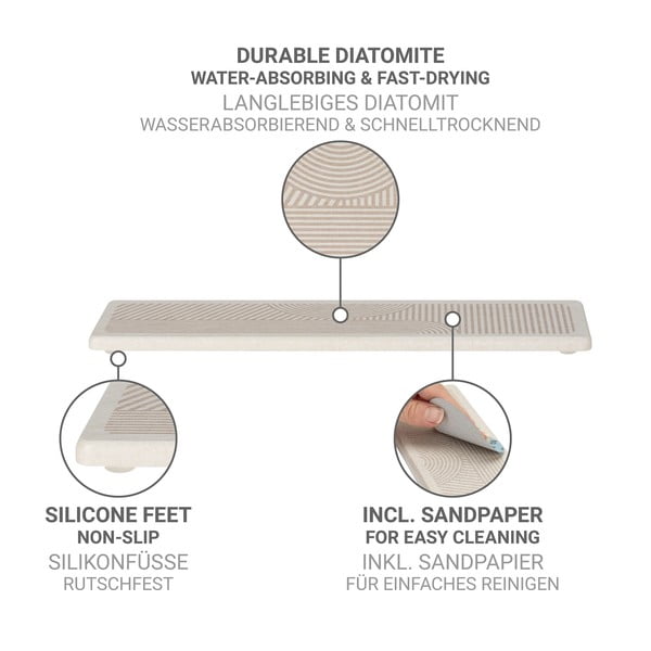 Smėlio spalvos iš diatomito indų džiovinimo padėkliukas 30x8 cm Damon – Wenko-image-4