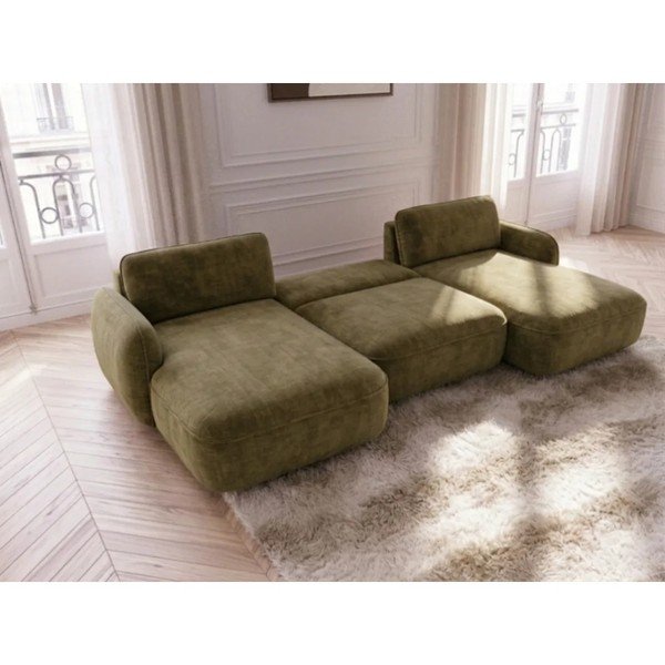 Žalios spalvos sulankstoma/su sandėliavimo vieta kampinė sofa iš velveto („U“ formos) Celeste – Bobochic Paris-image-2
