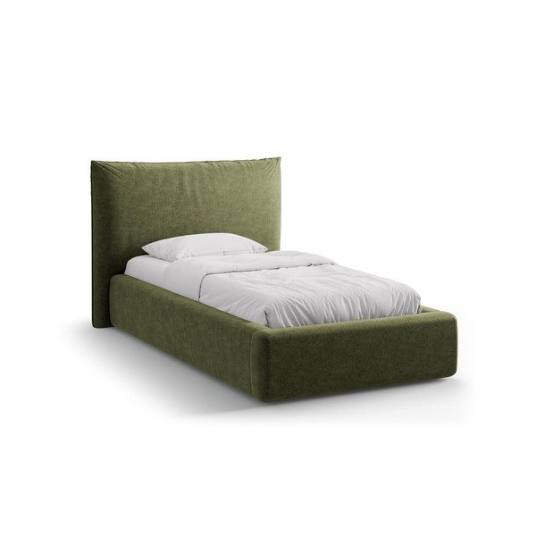 Žalios spalvos viengulė lova audiniu dengta su sandėliavimo vieta su lovos grotelėmis 90x200 cm Kaelle – Micadoni 