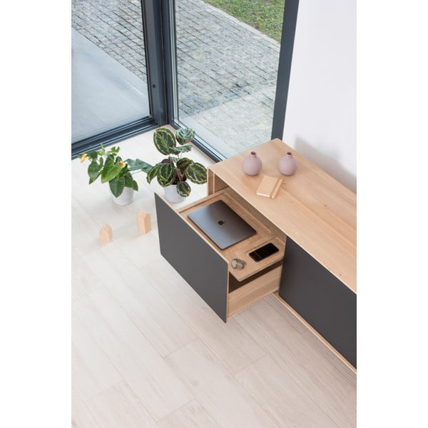 Iš ąžuolo masyvo TV spintelė juodos spalvos/natūralios spalvos 180x64 cm Fina – Gazzda-image-4