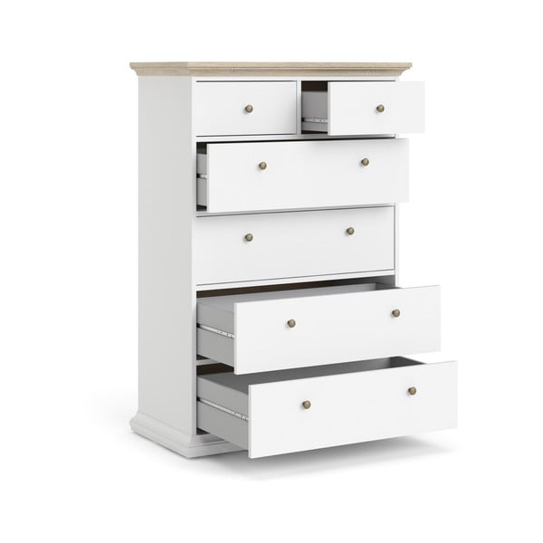 Balta komoda su ąžuolo apdailos detalėmis Tvilum Paris, 96 x 140 cm-image-4